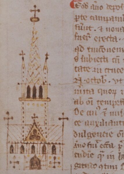 Drawing of Old St. Paul's in the margin of a medieval manuscript