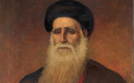 Portrait of Patriarch Mor Ignatios `Abded-Aloho II Sattuf. He is bearded and wearing a turban.